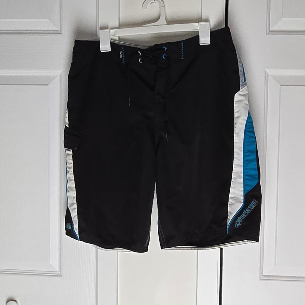 Hurley Men's Board Shorts Size 36 Black Blue White Colorblock Drawstring